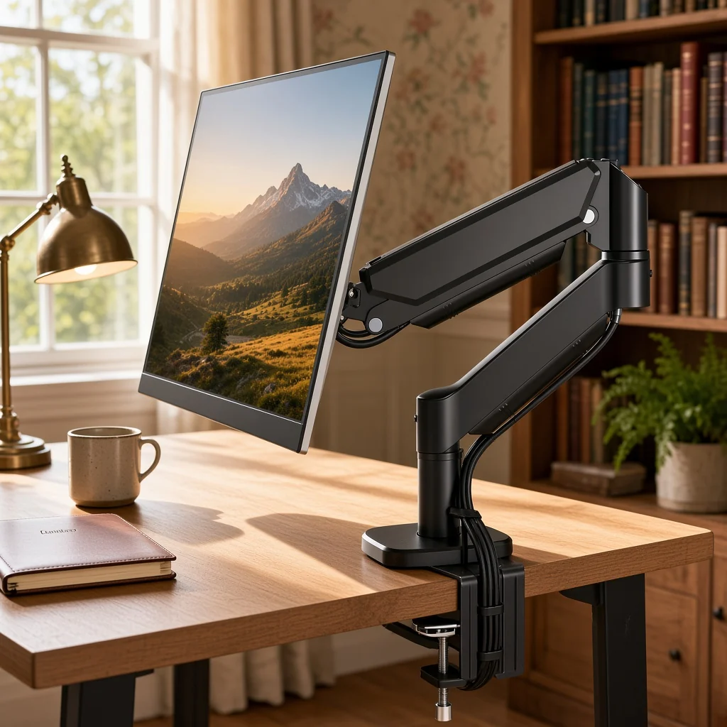 SUPTEK M252 single monitor arm, desk presentation view